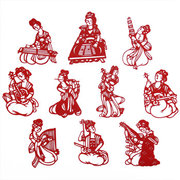 Chinese Red <em>handmade</em> paper cut of ancient musical instruments