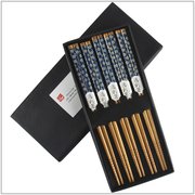 5 pairs of Tablewares of Bamboo chopsticks decorated with blue and white porcelain